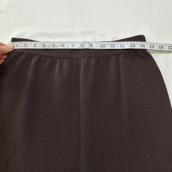 St. John Collection Brown Knit Suit Set Sz 14/12 Gold Buttons Mended Flaws Vtg - Picture 11 of 16